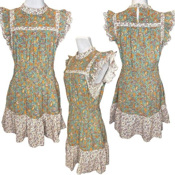 Universal Thread‎ Linen Blend Prairie Dress Womens Sm Floral Cottage Boho Tiered - Picture 1 of 10